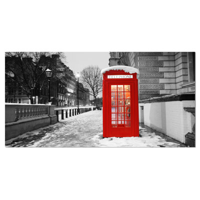 « red london telephone stand cityscape », reproduction de photo sur toile tendue