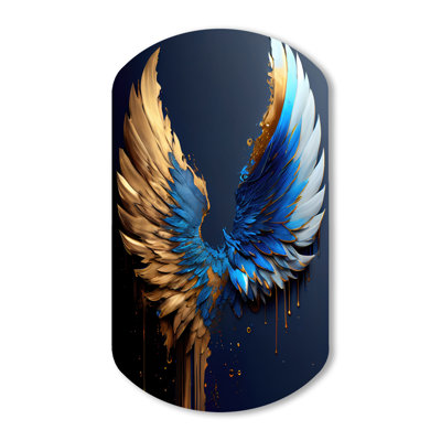 Blue And Gold Angel Wings VI - Wings Angel Cylinder Shape Irregular Metal Wall Decor