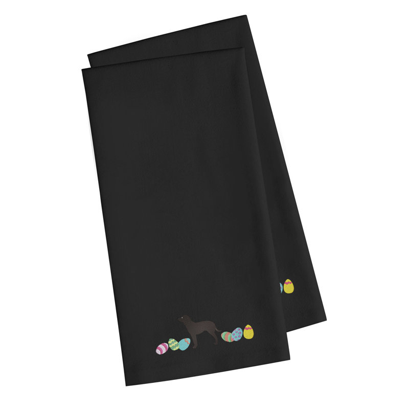 Cotton Embroidered Tea Towel Kitchen Towel, Black, 25" H x 16" W x 0.1" D
