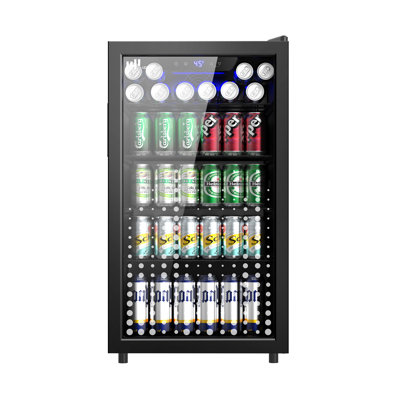 Upstreman 3.2 Cu. Ft. Beverage Refrigerator, 126 Can Mini Fridge with Glass Door