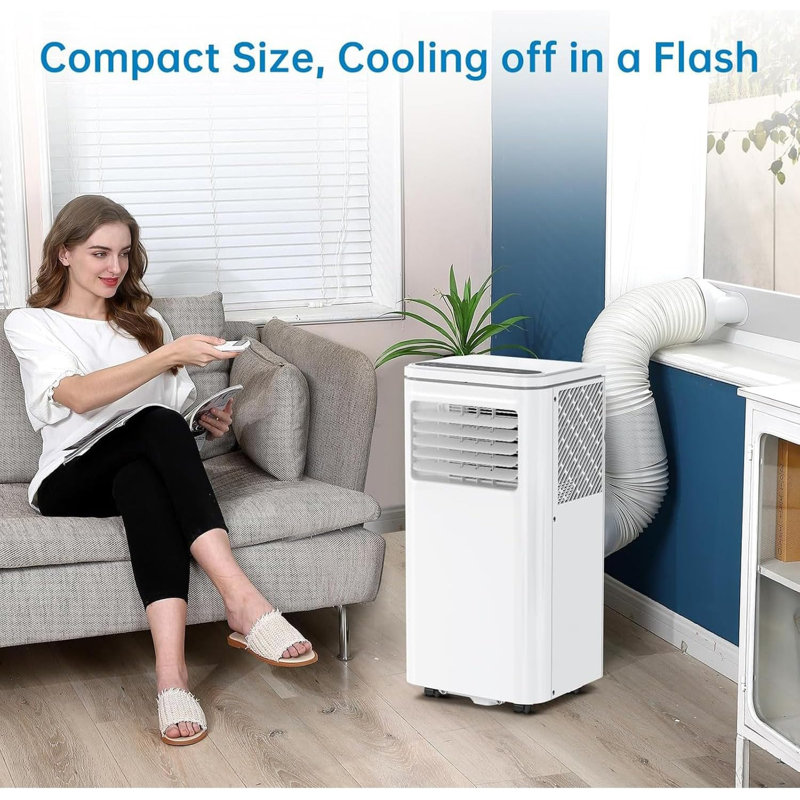 Climatiseur portatif 3-en-1 0 000 BTU avec télécommande, refroidissant 450 pieds carrés, déshumidificateur et ventilateur, fonctionnement silencieux, minuterie 24H, mode veille, ensemble de fenêtre pour la maison, le bureau, le dortoir, blanc