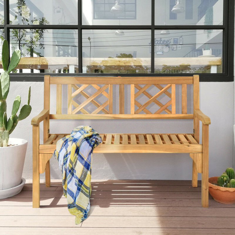 Banc de patio pliable avec dossier incurvé et accoudoirs