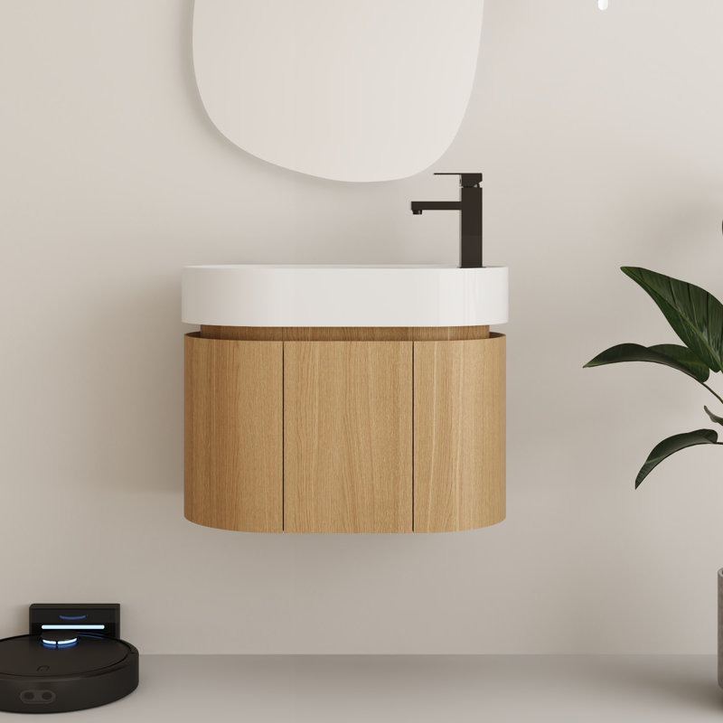 Ensemble de meuble-lavabo mural simple 24 po avec plateau en résine Bellwether, Chêne original