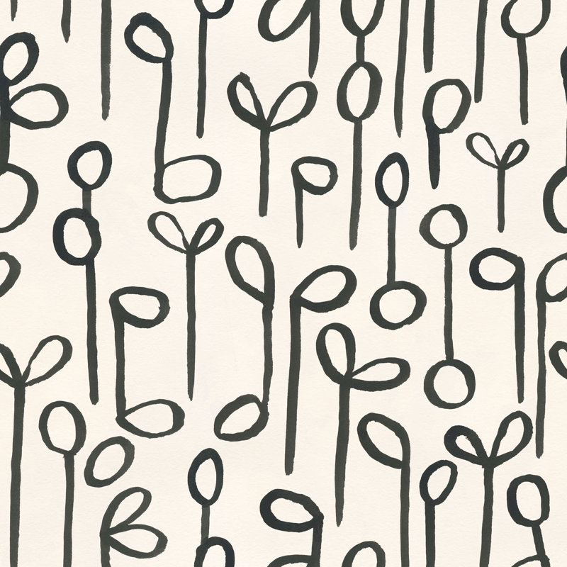 Seedlings 33' L x 20.5" W Wallpaper Roll, Cream/Black
