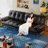 Black Genuine Leather Modular Sofa cushion couch