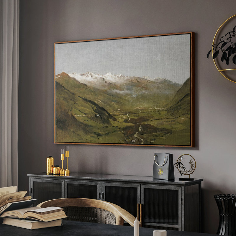 Paysage rétro - DCL XXVI, Toile encadrée noyer flottant, H 25 po x l 37 po x P 2 po
