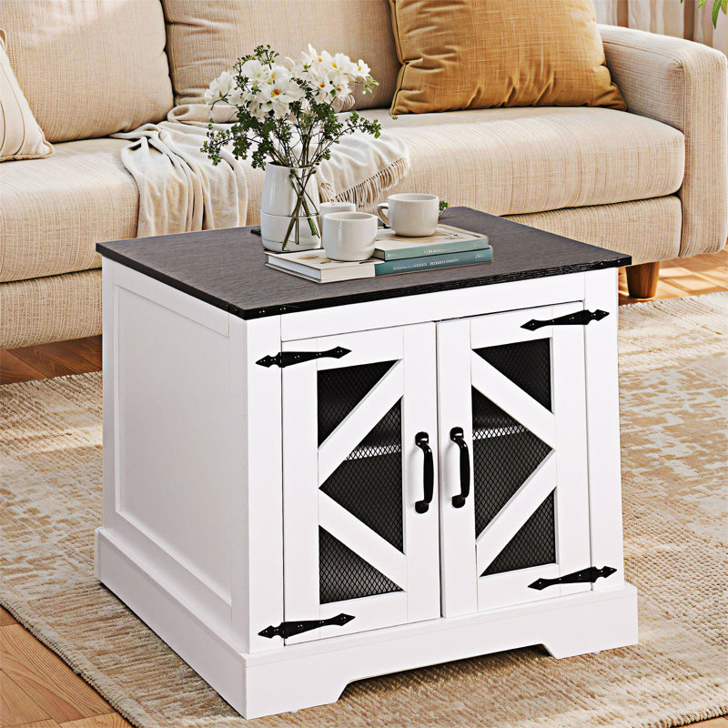 Table de chevet en bois avec station de charge Mid-Century, Blanc
