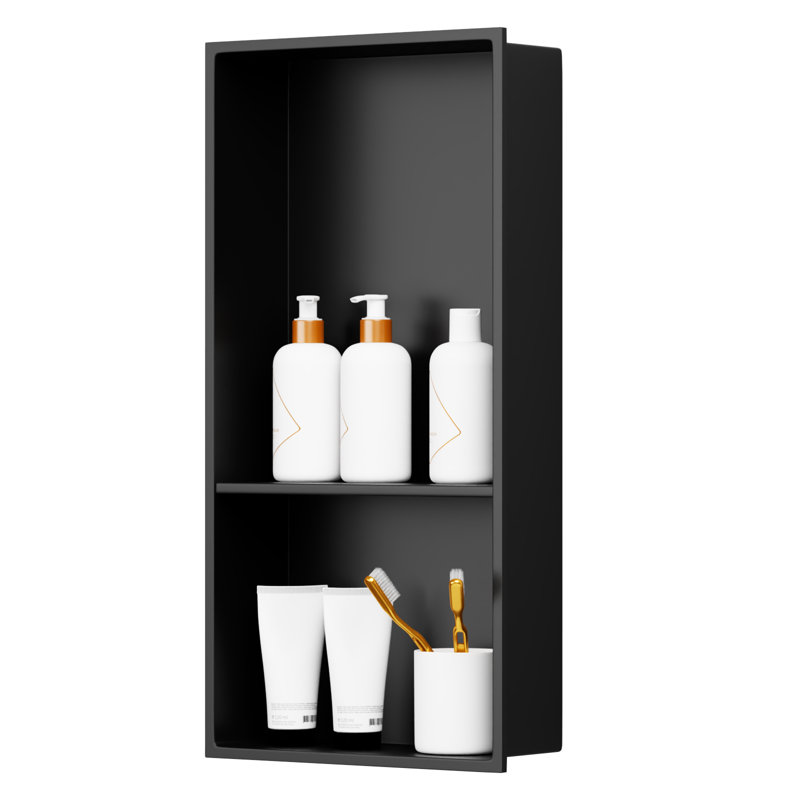 13 In. W X 19 In. H X 4 In. D Bathroom Shower Niche Standard Niche Over Mount Installation, Matte Black