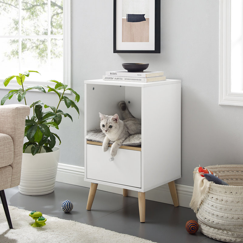 Becky 32" White Single Rest Cat Condo With Drawer