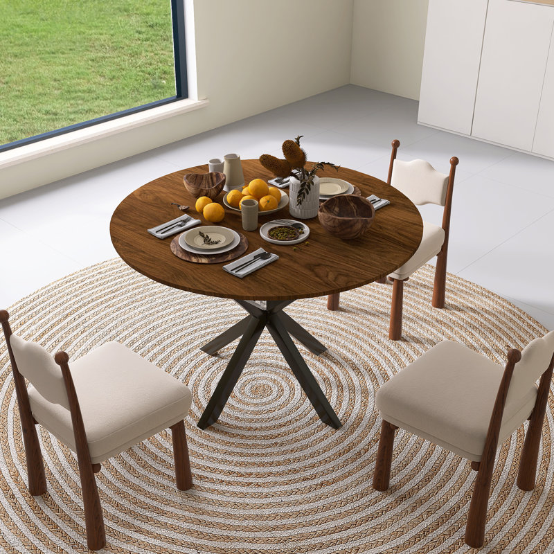 Table de salle à manger rétractable, table de salle à manger ronde, table de salle à manger extensible, base en acier au carbone pour 6 personnes, mobilier de salle à manger moderne et simple en placage de bois massif (de 42 po à 58 po) - Table seule