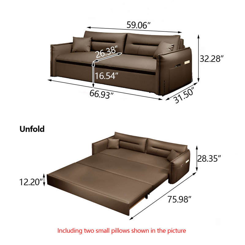 Canapé-lit 66,93 po, H 32,28 po x l 66,93 po x P 31,50 po