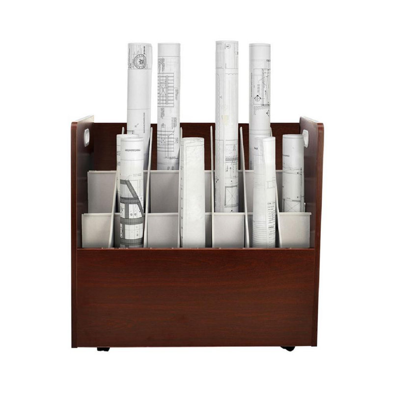 Mahogany Mobile Lockable Wood Roll File Cabinet with 21 Slots