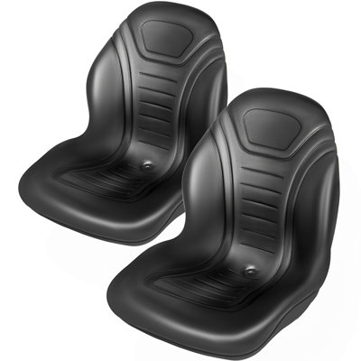 Universal Tractor Seat Replacement 2 Pack, Compact High Back Mower Seat Pair, Black Vinyl Forklift Seat, Central Drain Hole Skid Steer Seat with Mounting Bolt Patterns