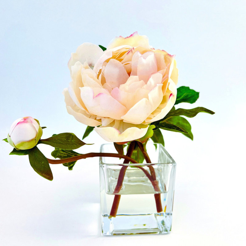 Light Pink Silk Peony Arrangement in Glass Vase with Acrylic Water