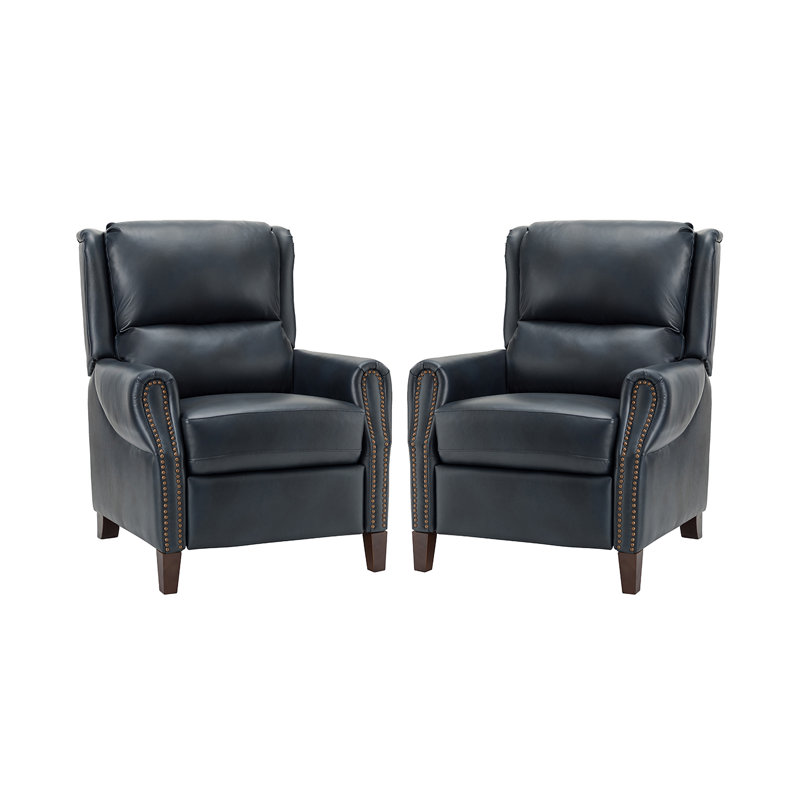 Polestra 32.68'' W Genuine Leather Manual Recliner, Navy