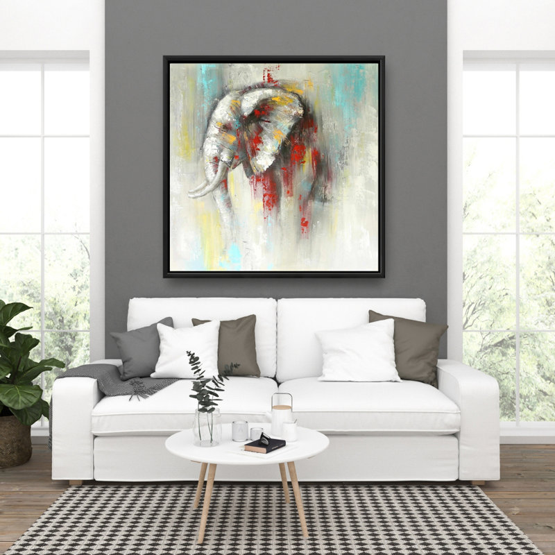 Reproduction abstraite d'éléphant sur toile, H 36 po x l 36 po