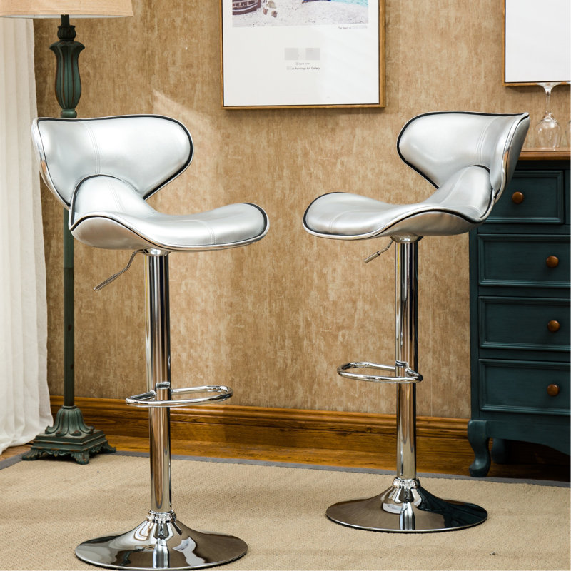 Argent, 2, base ajustable, siège en similicuir avec rembourrage doux, pivotant à 360 degrés, l 17,75 po x P 21,25 po, H 34 po à 42,5 po, réglable de 2