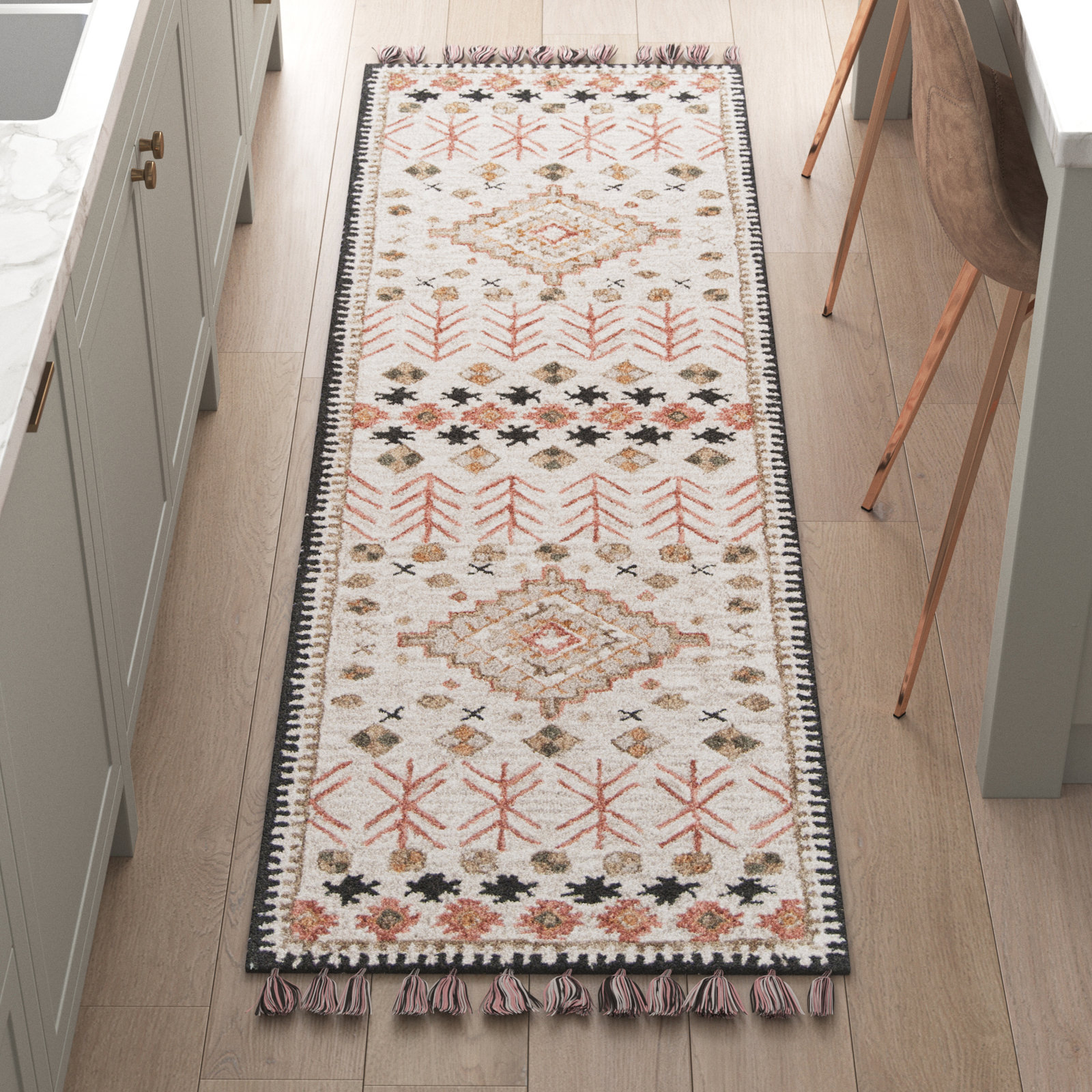 Anine Pink Beige Hand-Woven Wool Rug, Runner 2'3" x 8'