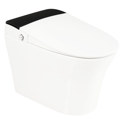 Toilette intelligente avec siège chauffant, une toilette à chasse automatique, sans bidet, chasse d'eau à capteur de pied, nuit bleue, commande par bouton, coupure de courant activée, couvercle à fermeture en douceur, chasse d'eau blanche,