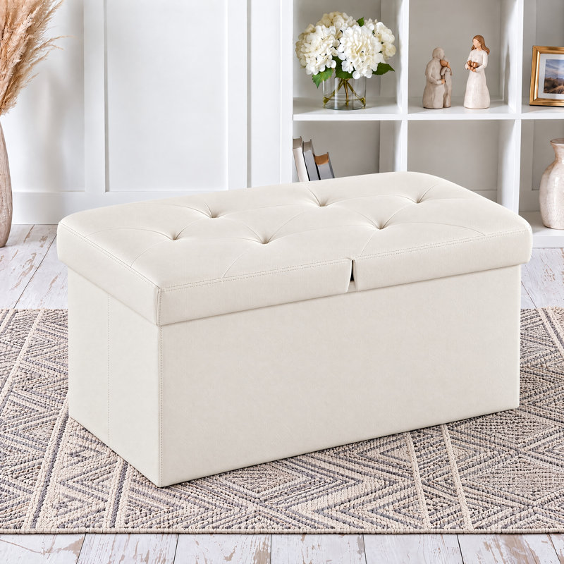 Banc de rangement rembourré en similicuir, banc d'entrée pliable et banc de chambre, H 15 po x l 30 po x P 15 po, Beige