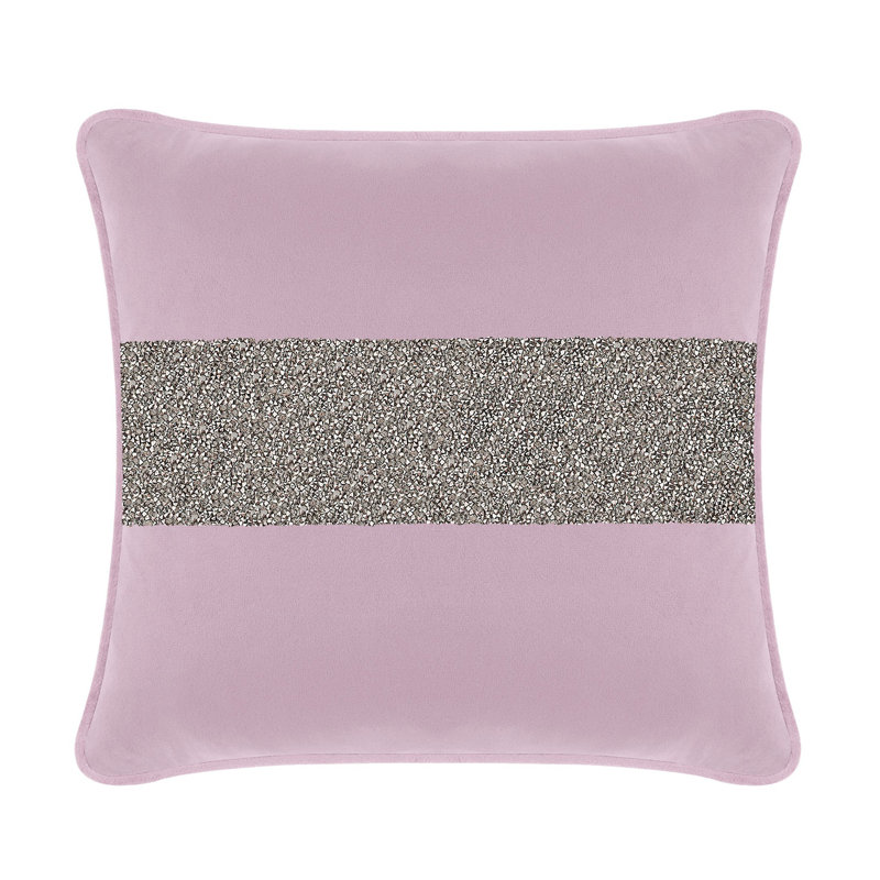 Coussin lumineux avec rayures strass - velours, Velours lavande / gris anthracite, Carré 16 po
