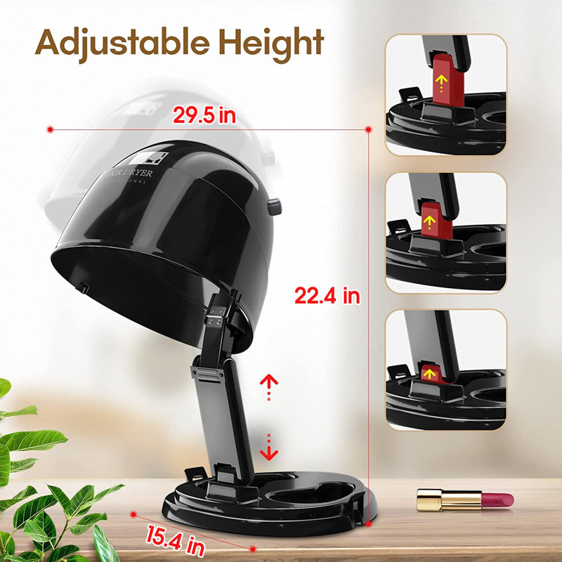 Tabletop Hair Dryer Ionic Hooded Dryer, Matte Black