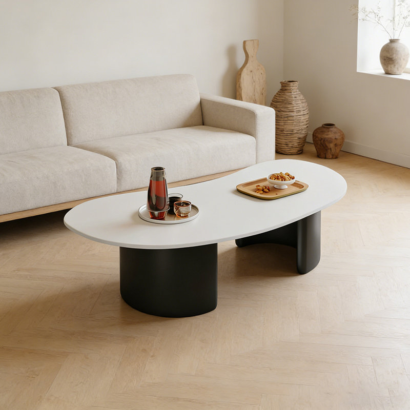 Table basse Modern Minimalisme, 15.74" H x 55.11" L x 27.55" W, Blanc, Noir