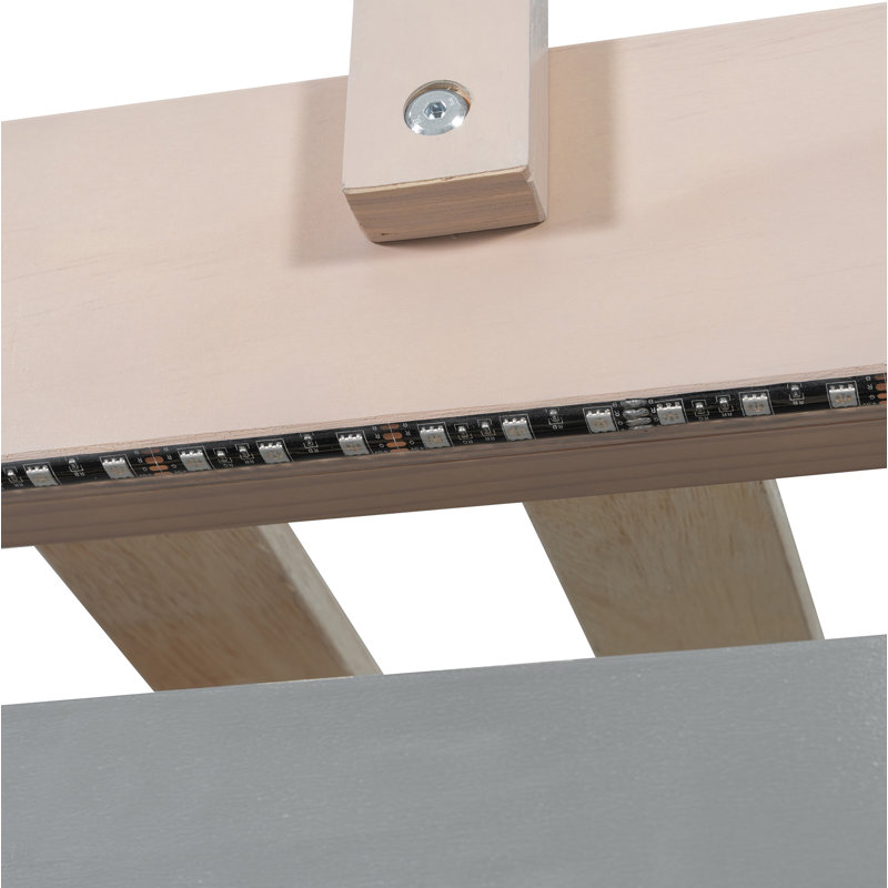 Lit superposé double pleine grandeur de style château avec 2 tiroirs, tablette et DEL, gris + rose antique, Rose / gris