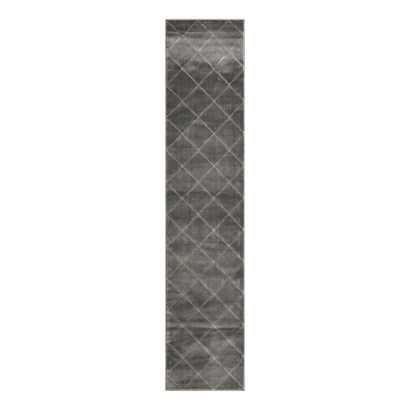 Tapis à carreaux gris et argent Latitude Run® Novica, Tapis de couloir 2 pi 7 po x 12 pi