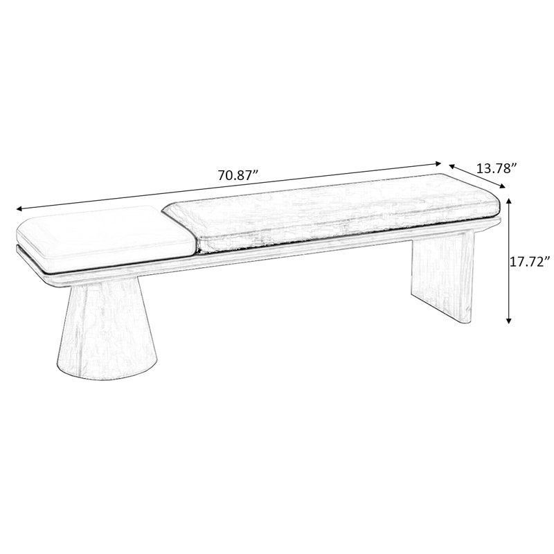 Banc rembourré en bois massif beige, H 17,72 po x l 62,99 po x P 13,78 po, Blanc/Noir