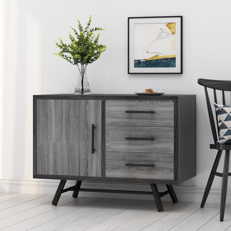 37.9" Wide 3 Drawer Sideboard,Buffet table,Dining cabinet with metal legs, Sonoma Oak/Black