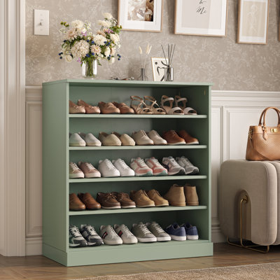 100% Solid Wood Open Shoe Storage Cabinet with Adjustable Shelves, Space Saving Stackable Entryway Organizer, 32" W x 35.75" H