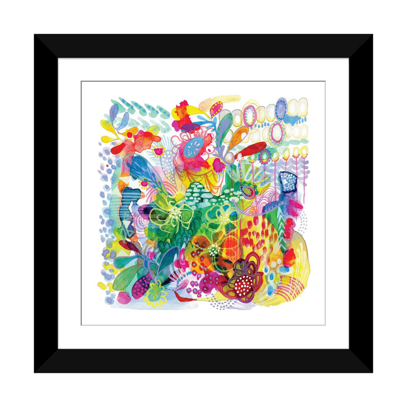« painted jardin » par stéphanie corfee, impression sur toile, H 16 po x l 16 po x P 1 po, Papier avec cadre noir, Blanc