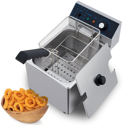 Friteuse électrique de grande capacité de 8 L - Acier inoxydable de 1 600 W, réservoir à huile amovible et panier, température et minuterie réglables, facile à nettoyer, pour les cuisines domestiques et commerciales