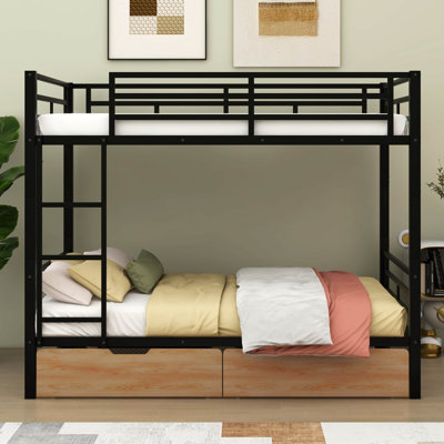 Metal Full Convertible Bunk Bed With 2 Drawers
