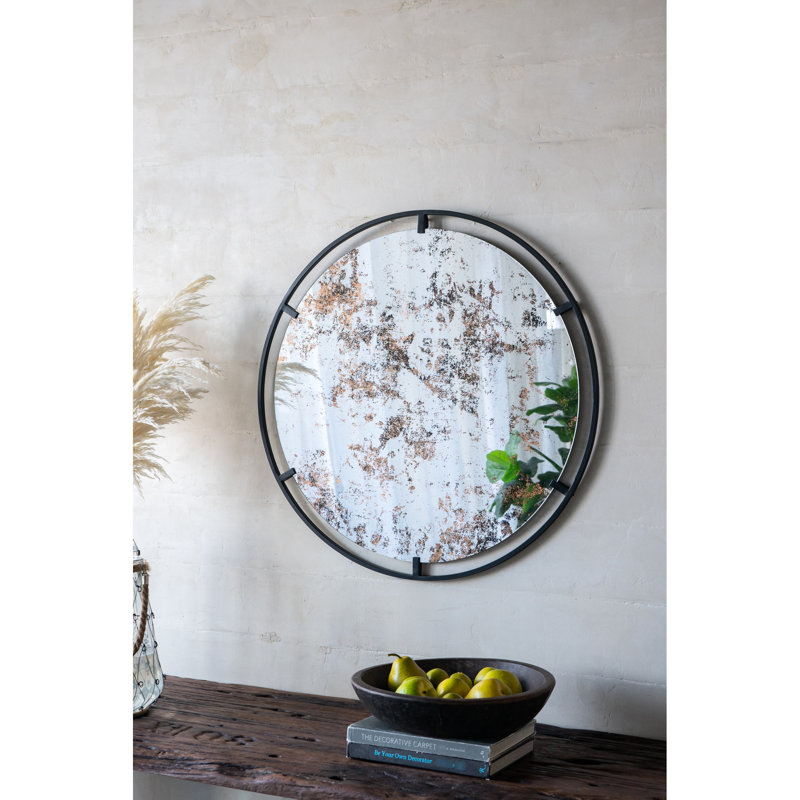 Miroir rond de conception industrielle - cadre mural en métal, 31,5 x 0,7 x 31,5 po, noir, 15,8 lb, 31,5 x 0,7 x 31,5 po, 15,8 lb