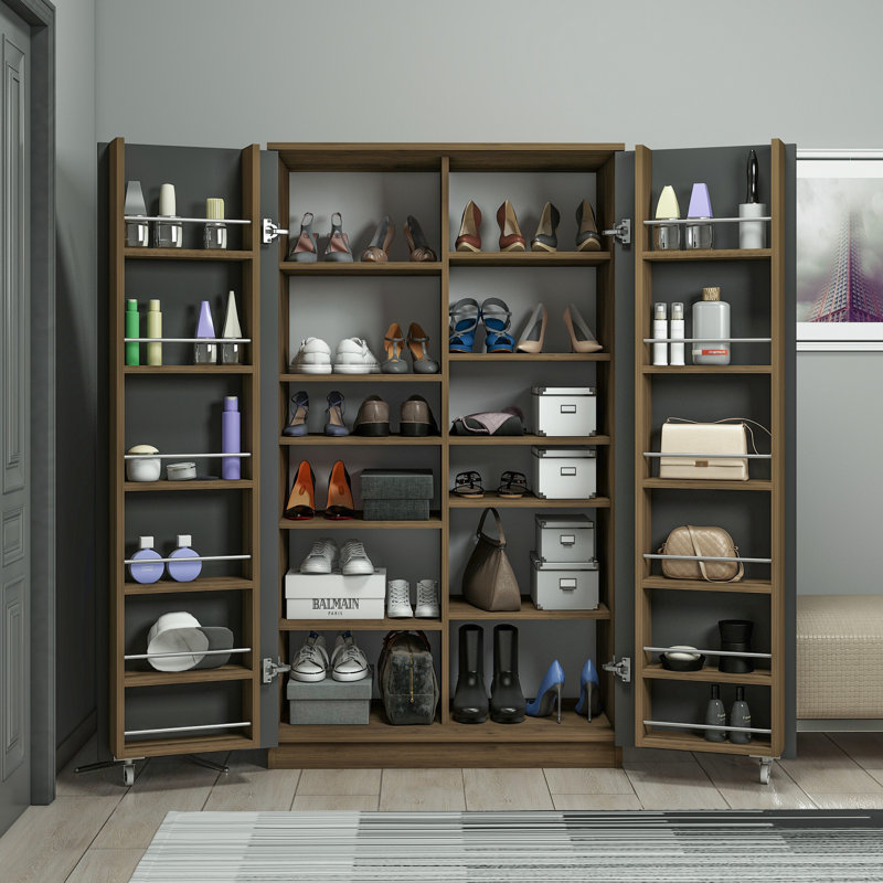 Multi-Purpose Cabinet with Numerous Shelves, Walnut & Anthracite, 35.4 x 62.2 x 19.1 inches | 100% Chipboard, Wall-Mountable Design | Ideal for Storage in Home Office, Living Room, and More, Stylish & Functional