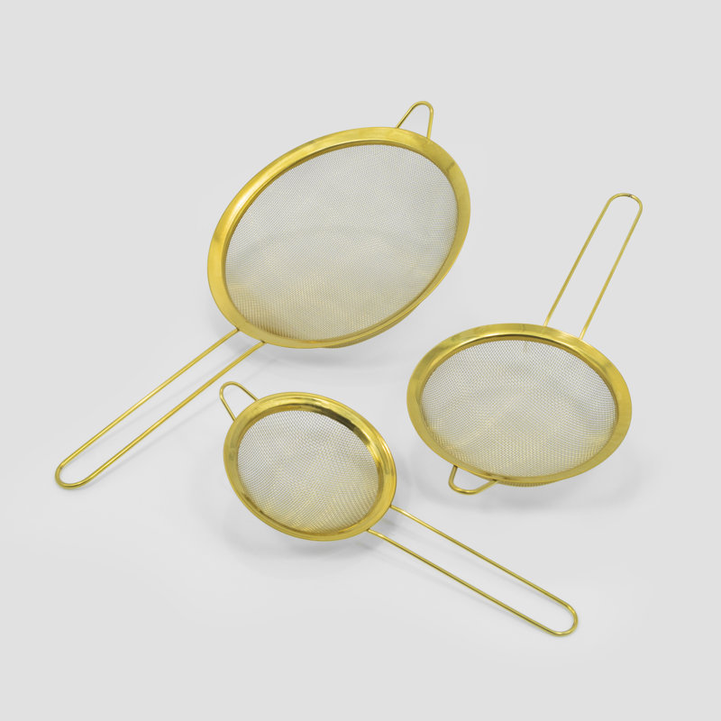 Gold Plated Stainless Steel Mesh Strainers Set of 3
