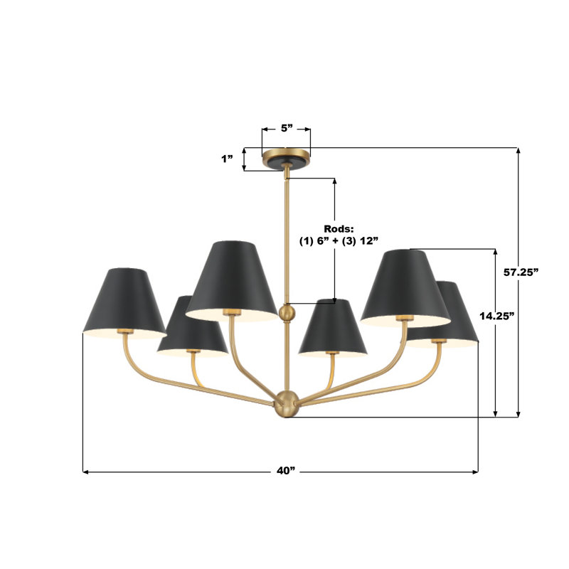 Ksyn 6 Light Vibrant Gold Chandelier, Black/White
