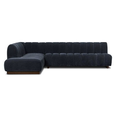 Pomona 125" Chenille Velvet Channel Tufted Bumper Sectional In Mystic Blue