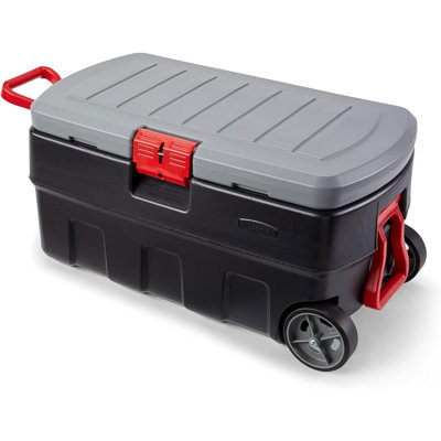 Bac de rangement en plastique verrouillable avec couvercle et roulettes Actionballer 35 gallons - gris, noir