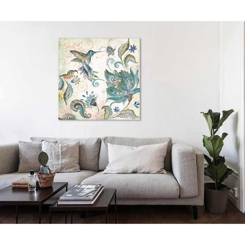 Boho - Colibri bleu - reproduction sur toile tendue, H 12 po x l 12 po x P 1,5 po