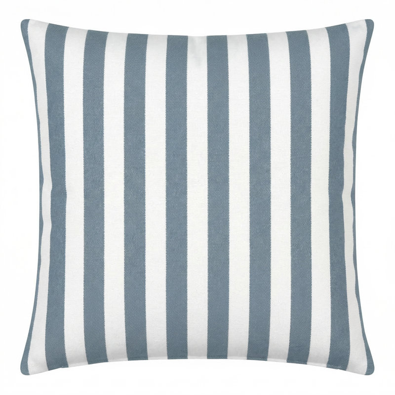 Lilly Hive Fitted Down Feather Outdoor Throw Pillow, Square 20", Synthetic Fiber, Beige/Blue Striped