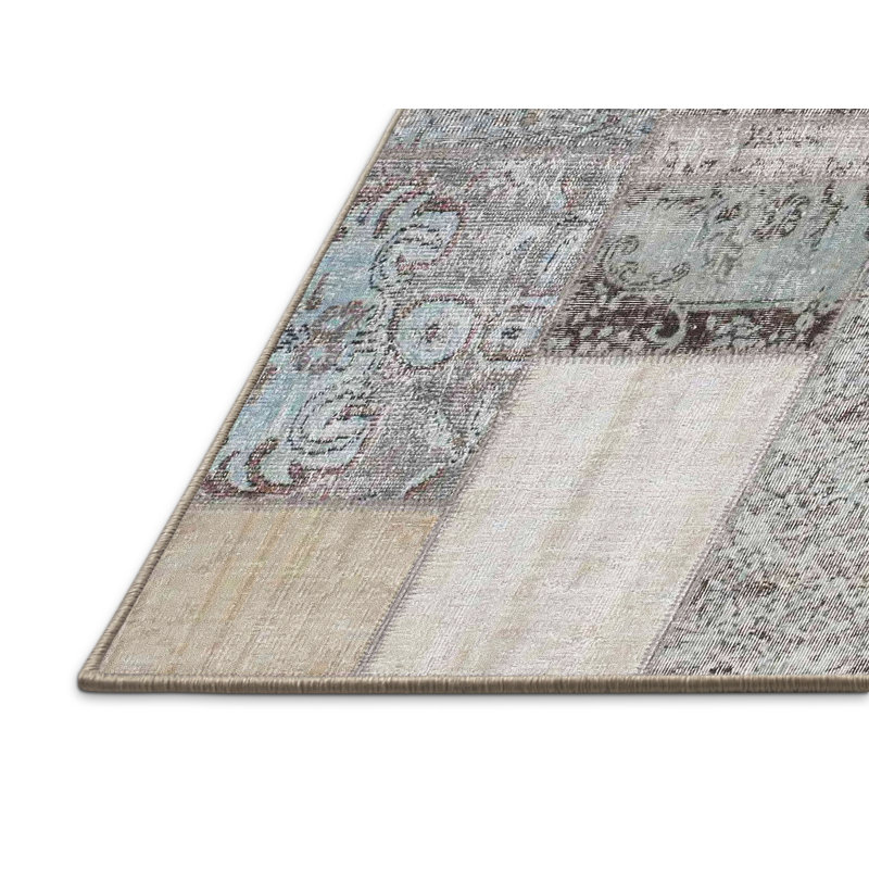 Tapis gris/beige/noir contemporain, Rectangle 3 pi x 5 pi