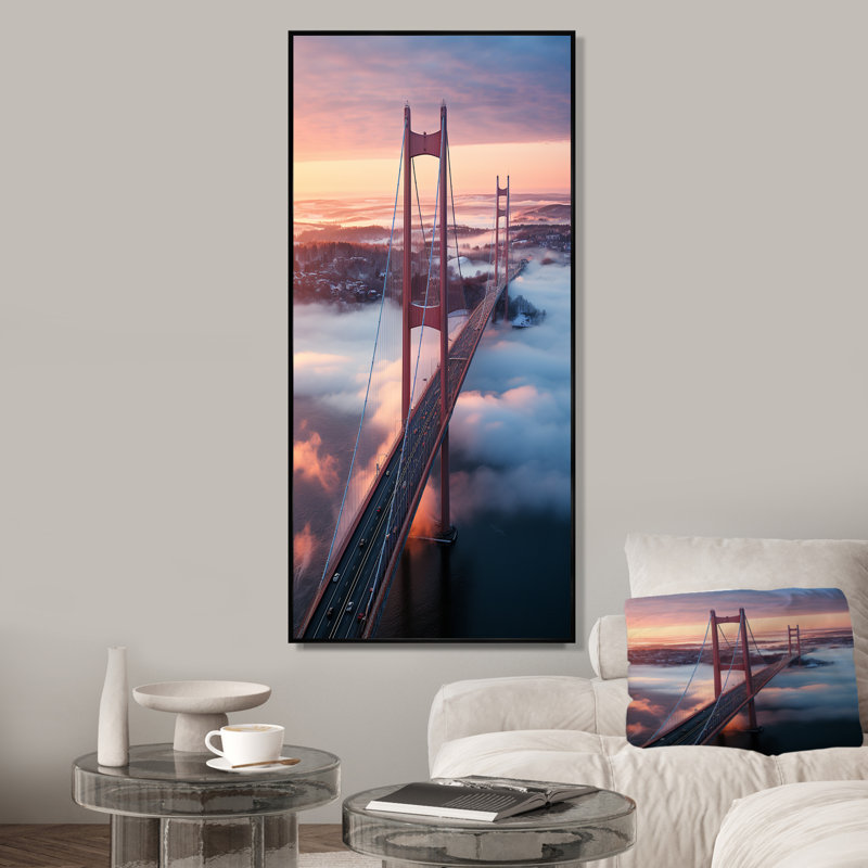 «Blue and Pink Bridge Sunset Views 2», Cadre flottant noir, H 60 po x l 28 po x P 1,5 po