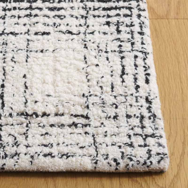 Cuda Ebony Hand Tufted Wool & Cotton Geometric Rug, Rectangle 5' x 8'
