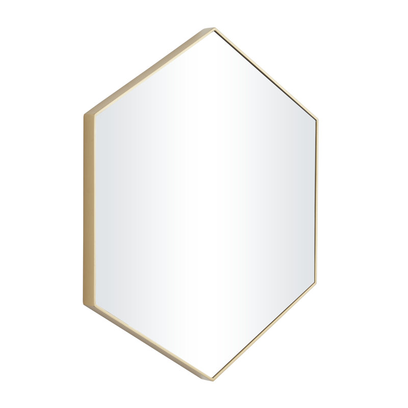 Wooden Hexagon Gold Wall Mirror with Thin Minimalistic Frame, Gold, 21" x 24"