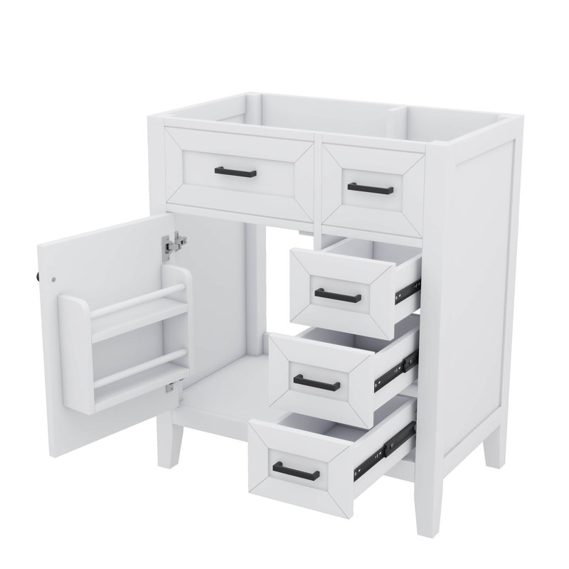 Meuble-lavabo de salle de bain 30 po sans lavabo, armoire de rangement moderne avec une porte à fermeture douce et 3 tiroirs, armoire de salle de bain avec cadre en bois massif