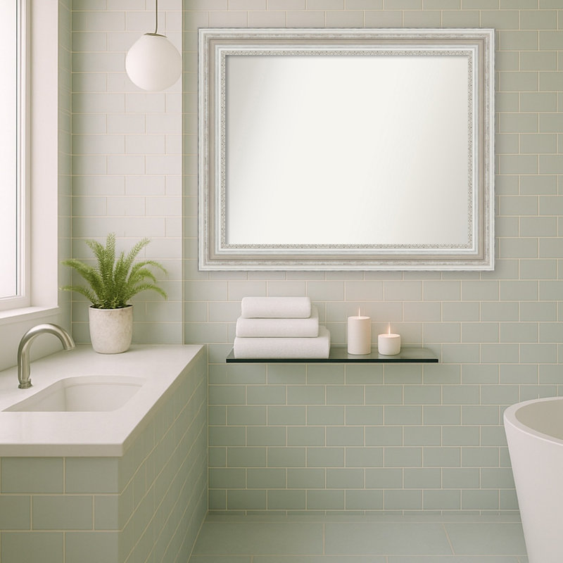 Parlor Silver Bathroom Vanity Non-Beveled Wall Mirror, 27.5 " H x 33.5 " W