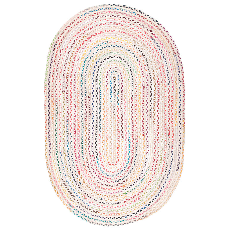Tapis ivoire tressé à la main de style bohème Christie, Ovale 3 pi x 5 pi